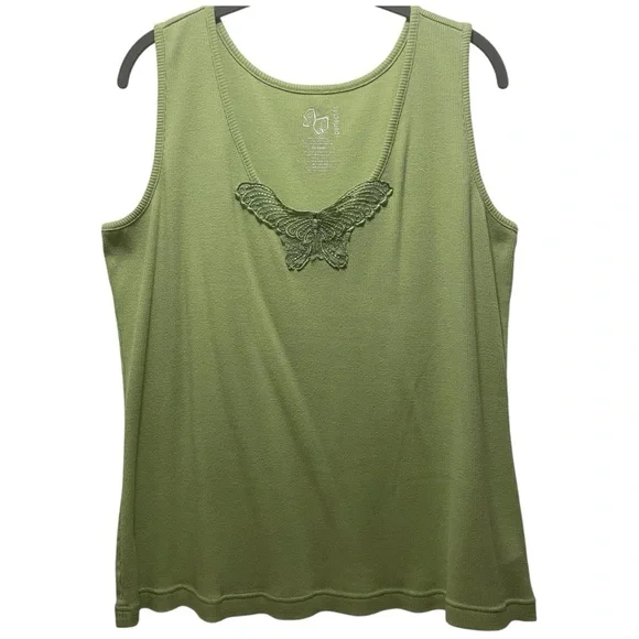 Fashion Bug Light Olive Green Tank Top with Butterfly Accent - Picture 1 of 6
